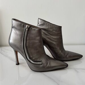 Manolo Blahnik Metallic Gray Pointed Toe Ankle Booties